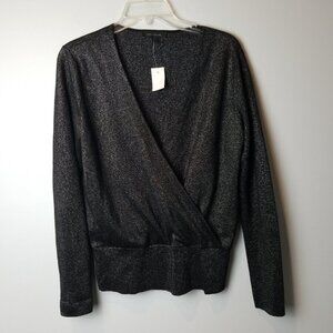 Ann Taylor Black Silver Shine Wrap Sweater Medium